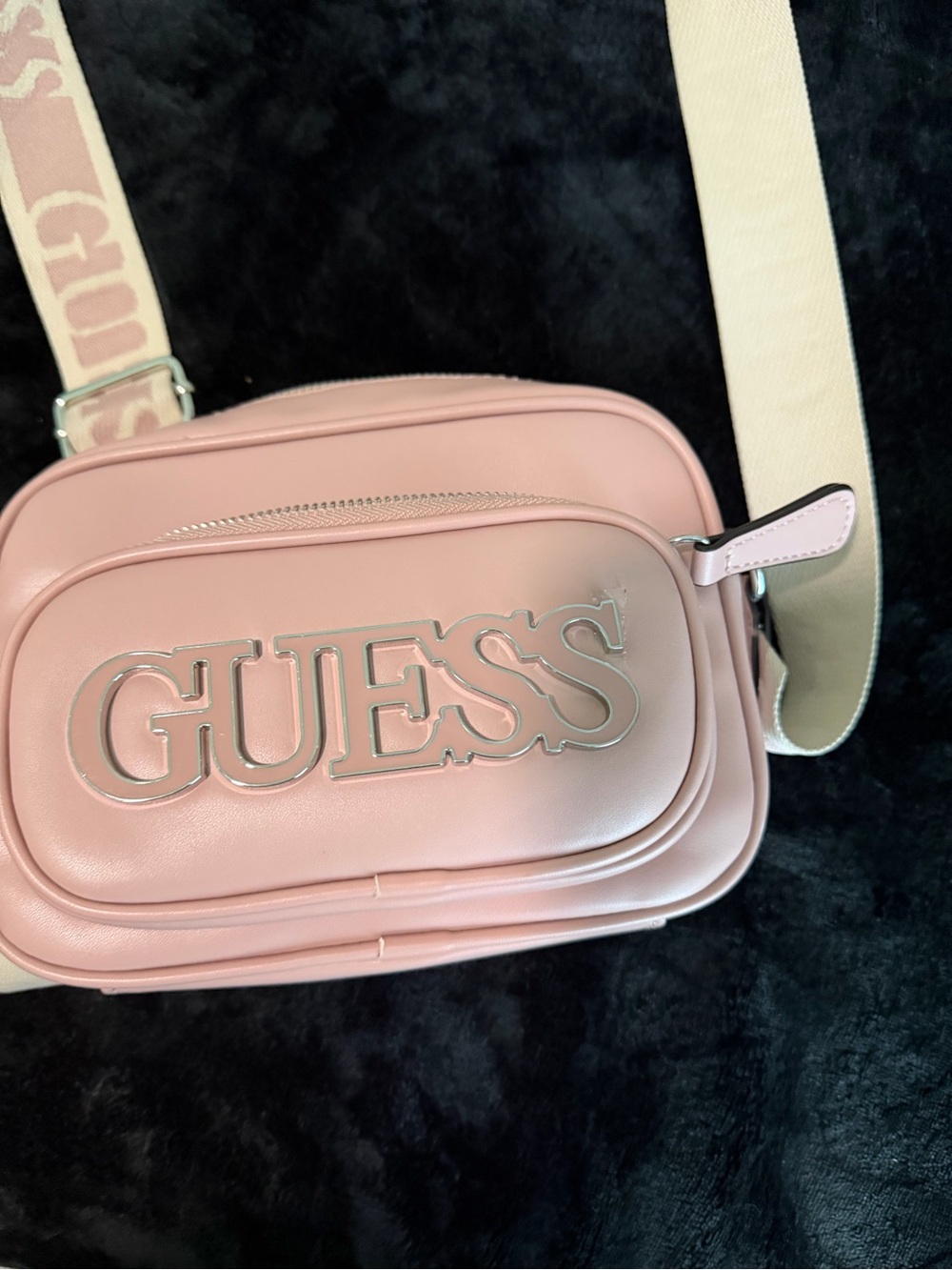 GUESS Pink Logo Crossbody Pouch with Ivory Strap
